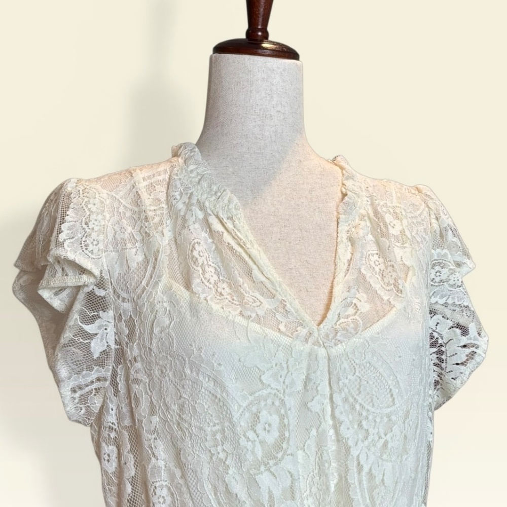 New Steve Madden Dress Paisley Floral Lace Maxi Dress in Natural Size Medium - Picture 5 of 17